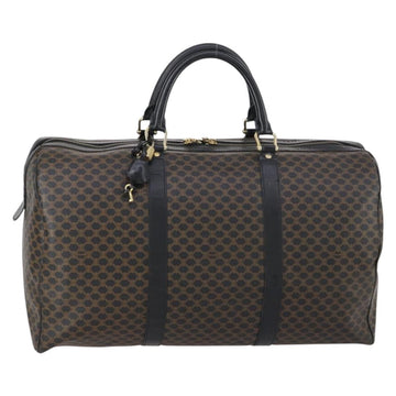 CELINE Macadam Canvas Boston Bag PVC Leather Black Gold Auth 146287