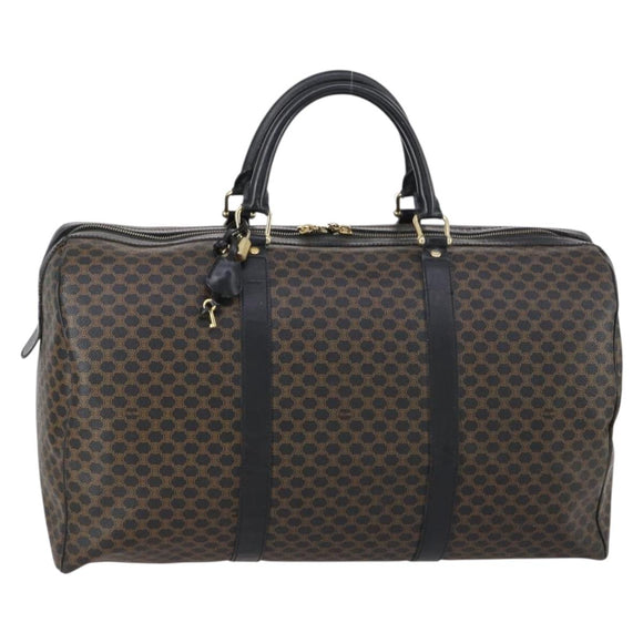 CELINE Macadam Canvas Boston Bag PVC Leather Black Gold Auth 146287