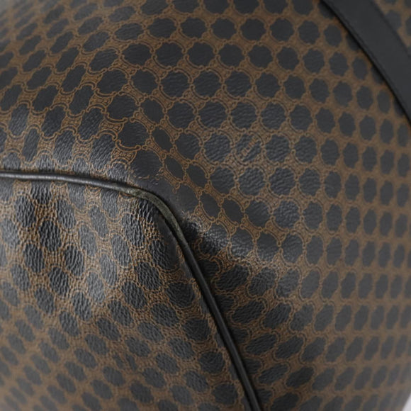 CELINE Macadam Canvas Boston Bag PVC Leather Black Gold Auth 146287