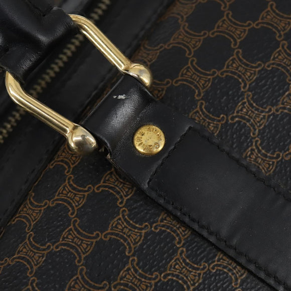 CELINE Macadam Canvas Boston Bag PVC Leather Black Gold Auth 146287