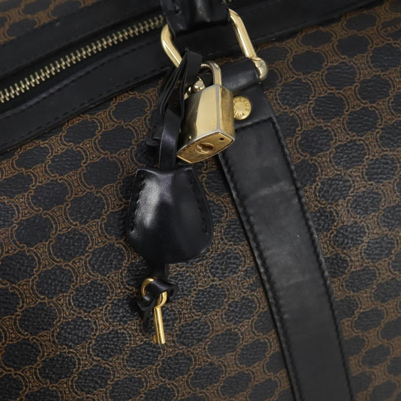 CELINE Macadam Canvas Boston Bag PVC Leather Black Gold Auth 146287