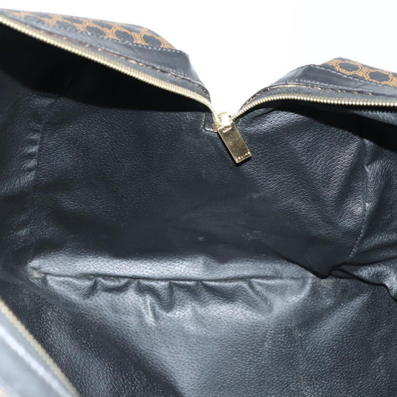 CELINE Macadam Canvas Boston Bag PVC Leather Black Gold Auth 146287