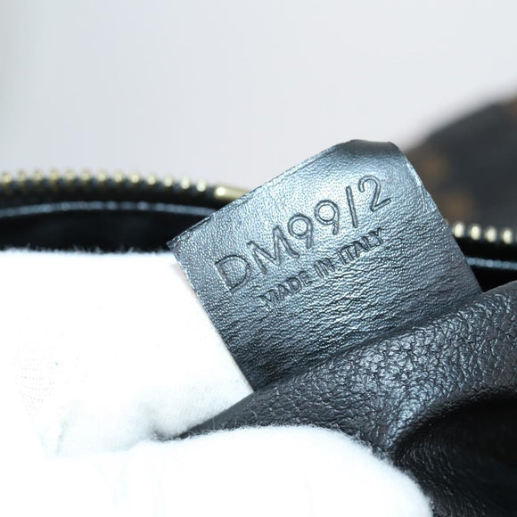 CELINE Macadam Canvas Boston Bag PVC Leather Black Gold Auth 146287