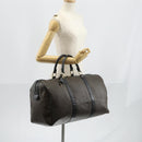 CELINE Macadam Canvas Boston Bag PVC Leather Black Gold Auth 146287-24