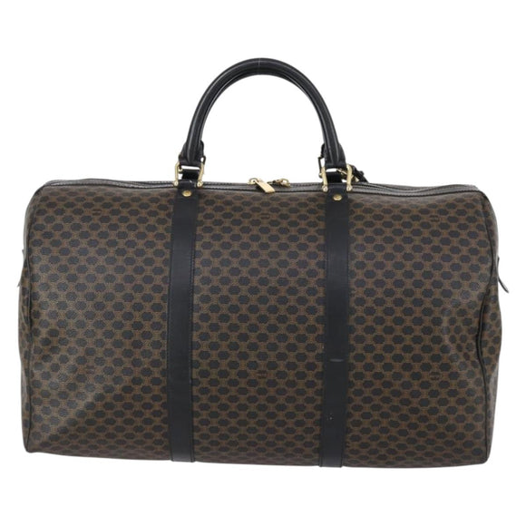 CELINE Macadam Canvas Boston Bag PVC Leather Black Gold Auth 146287