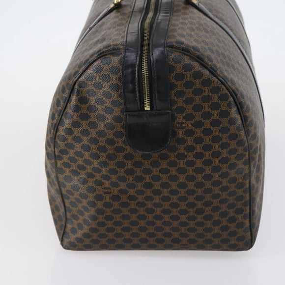 CELINE Macadam Canvas Boston Bag PVC Leather Black Gold Auth 146287