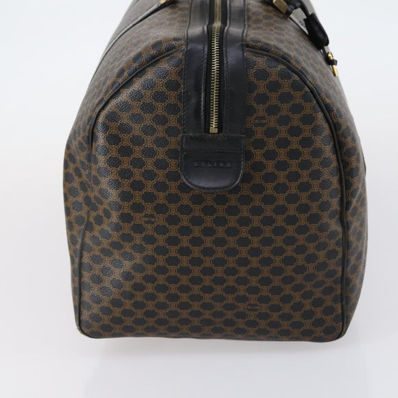 CELINE Macadam Canvas Boston Bag PVC Leather Black Gold Auth 146287