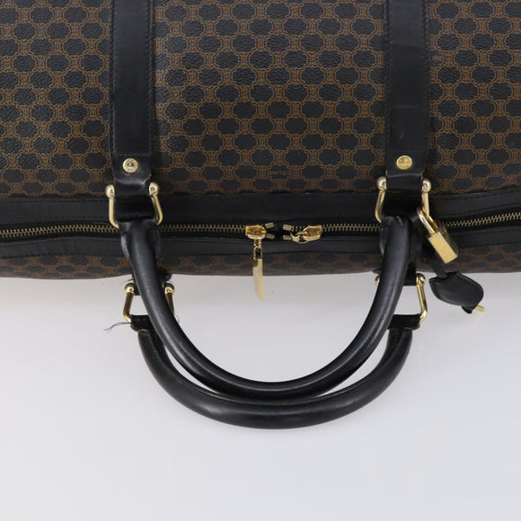 CELINE Macadam Canvas Boston Bag PVC Leather Black Gold Auth 146287