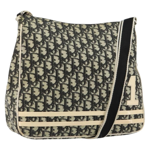 Christian Dior Trotter Canvas Shoulder Bag Black Silver Auth 146291