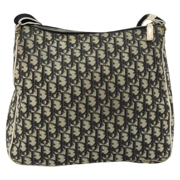 Christian Dior Trotter Canvas Shoulder Bag Black Silver Auth 146291