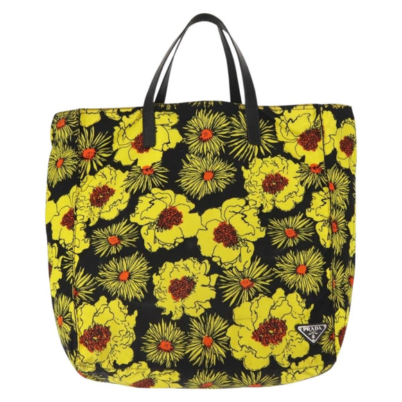 PRADA Tote Bag Nylon Yellow Silver Auth 146333