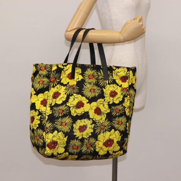 PRADA Tote Bag Nylon Yellow Silver Auth 146333