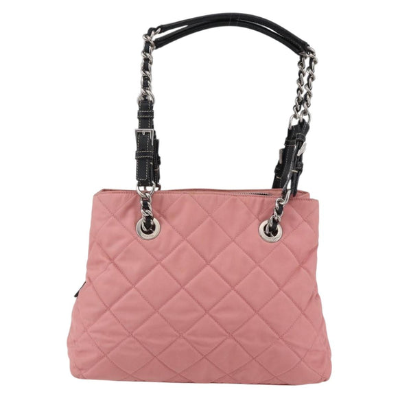 PRADA Quilted Chain Tote Bag Nylon Pink Silver Auth 146334