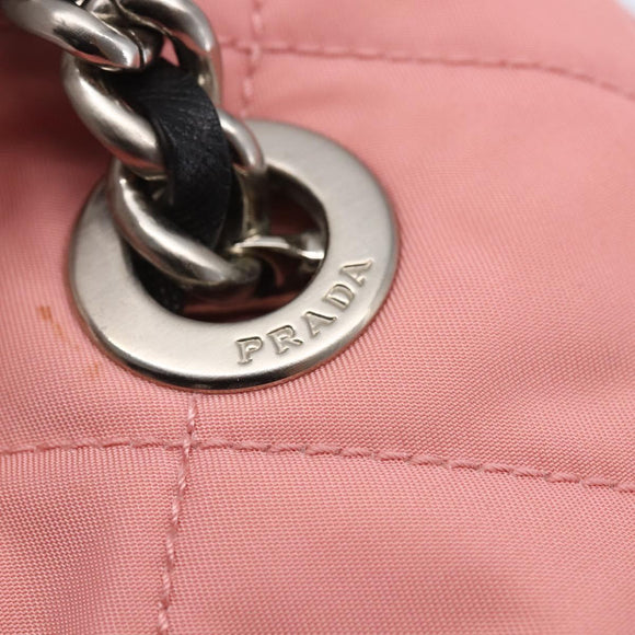 PRADA Quilted Chain Tote Bag Nylon Pink Silver Auth 146334