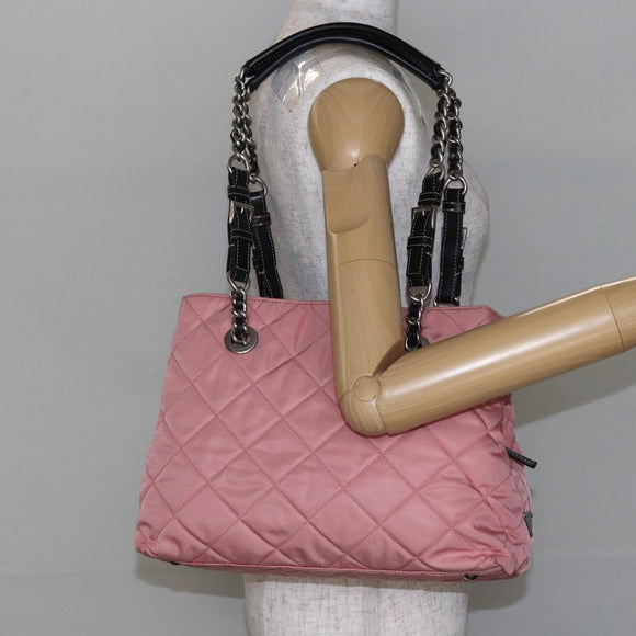PRADA Quilted Chain Tote Bag Nylon Pink Silver Auth 146334