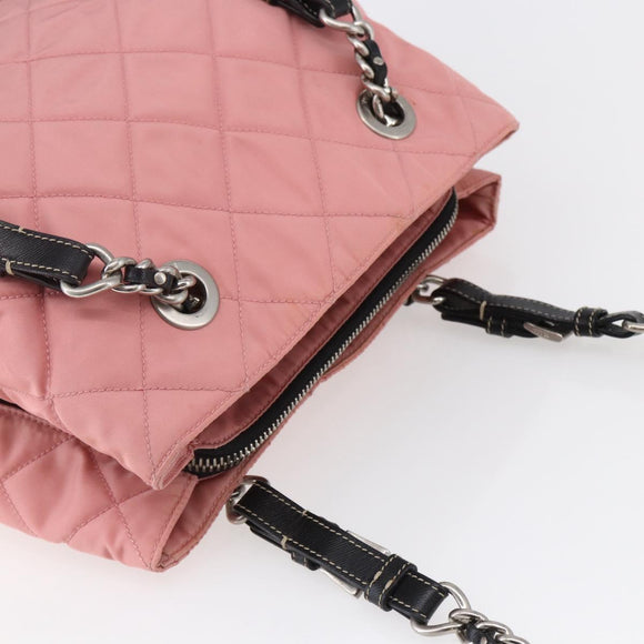 PRADA Quilted Chain Tote Bag Nylon Pink Silver Auth 146334