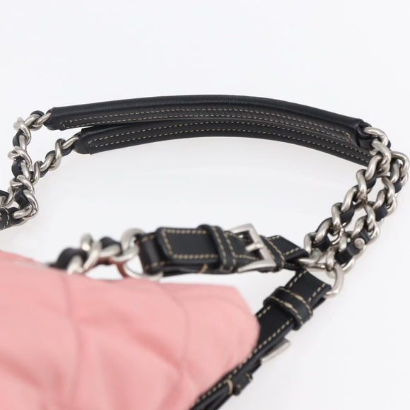 PRADA Quilted Chain Tote Bag Nylon Pink Silver Auth 146334