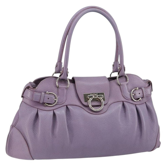 Salvatore Ferragamo Gancini Hand Bag Leather Purple Silver Auth 146336