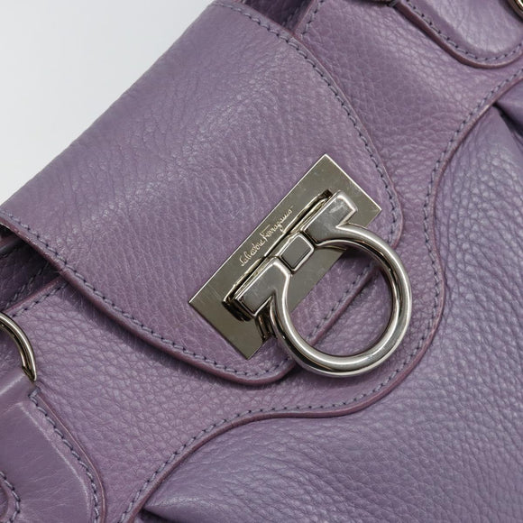 Salvatore Ferragamo Gancini Hand Bag Leather Purple Silver Auth 146336