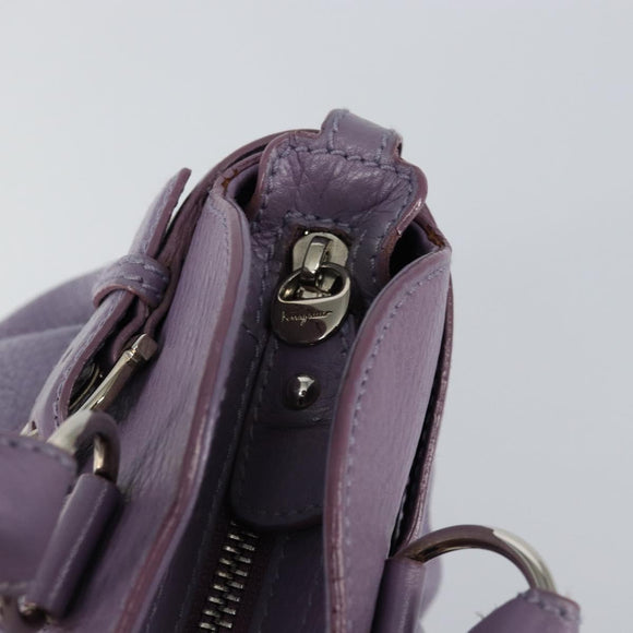 Salvatore Ferragamo Gancini Hand Bag Leather Purple Silver Auth 146336