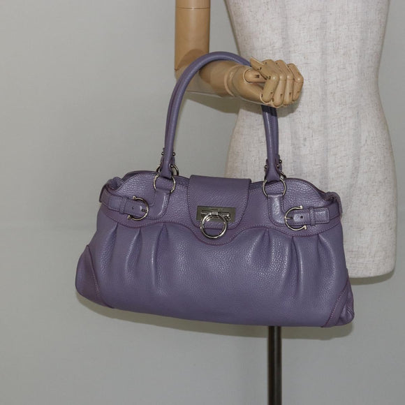 Salvatore Ferragamo Gancini Hand Bag Leather Purple Silver Auth 146336