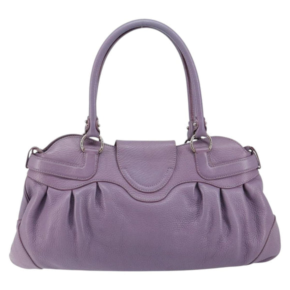 Salvatore Ferragamo Gancini Hand Bag Leather Purple Silver Auth 146336