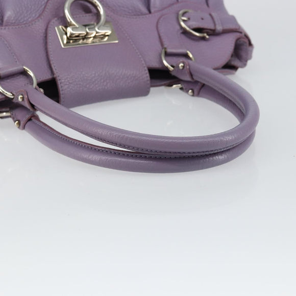 Salvatore Ferragamo Gancini Hand Bag Leather Purple Silver Auth 146336