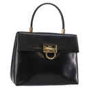 Salvatore Ferragamo Gancini Hand Bag Enamel 2way Black Gold Auth 146337-1