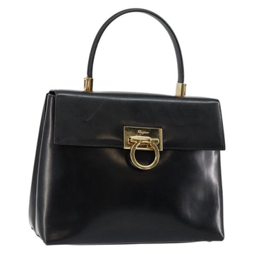 Salvatore Ferragamo Gancini Hand Bag Enamel 2way Black Gold Auth 146337