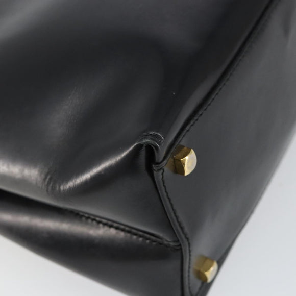 Salvatore Ferragamo Gancini Hand Bag Enamel 2way Black Gold Auth 146337