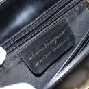 Salvatore Ferragamo Gancini Hand Bag Enamel 2way Black Gold Auth 146337-12