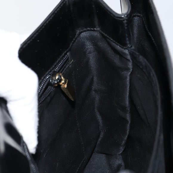 Salvatore Ferragamo Gancini Hand Bag Enamel 2way Black Gold Auth 146337