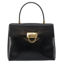 Salvatore Ferragamo Gancini Hand Bag Enamel 2way Black Gold Auth 146337-13