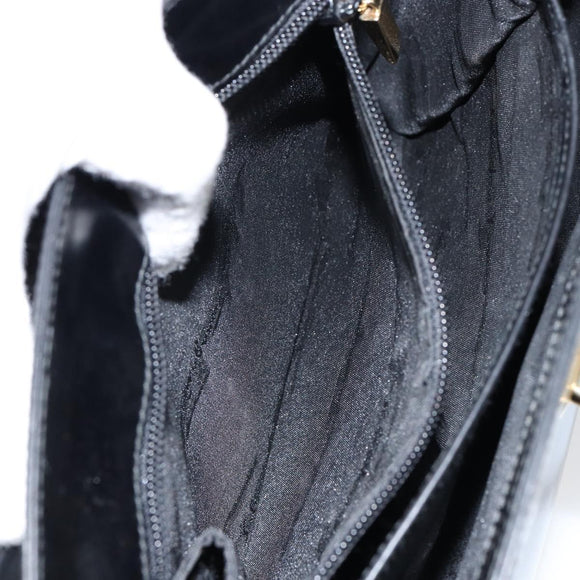 Salvatore Ferragamo Gancini Hand Bag Enamel 2way Black Gold Auth 146337