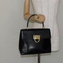 Salvatore Ferragamo Gancini Hand Bag Enamel 2way Black Gold Auth 146337-22