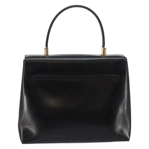 Salvatore Ferragamo Gancini Hand Bag Enamel 2way Black Gold Auth 146337