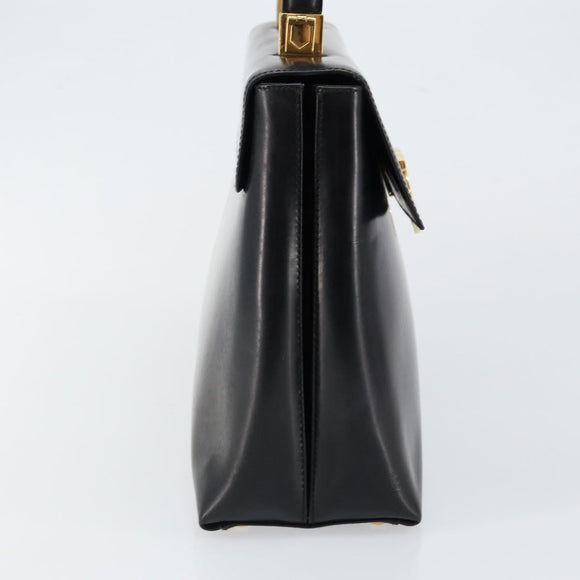 Salvatore Ferragamo Gancini Hand Bag Enamel 2way Black Gold Auth 146337