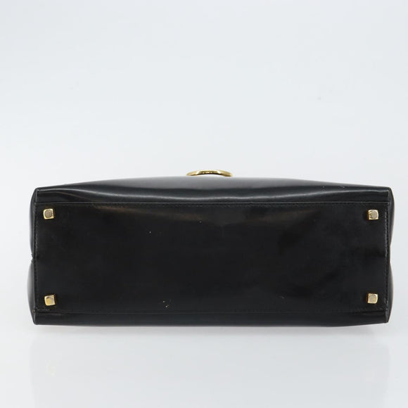 Salvatore Ferragamo Gancini Hand Bag Enamel 2way Black Gold Auth 146337