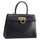 Salvatore Ferragamo Gancini Hand Bag Leather Navy Gold Auth 146338-1