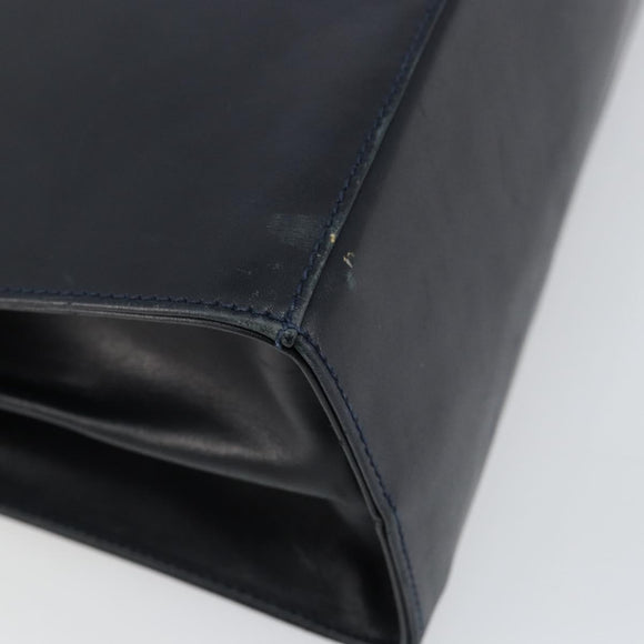 Salvatore Ferragamo Gancini Hand Bag Leather Navy Gold Auth 146338