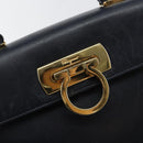 Salvatore Ferragamo Gancini Hand Bag Leather Navy Gold Auth 146338-17