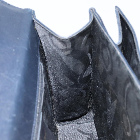 Salvatore Ferragamo Gancini Hand Bag Leather Navy Gold Auth 146338