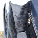 Salvatore Ferragamo Gancini Hand Bag Leather Navy Gold Auth 146338-19