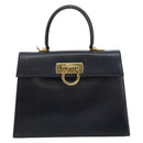 Salvatore Ferragamo Gancini Hand Bag Leather Navy Gold Auth 146338-13