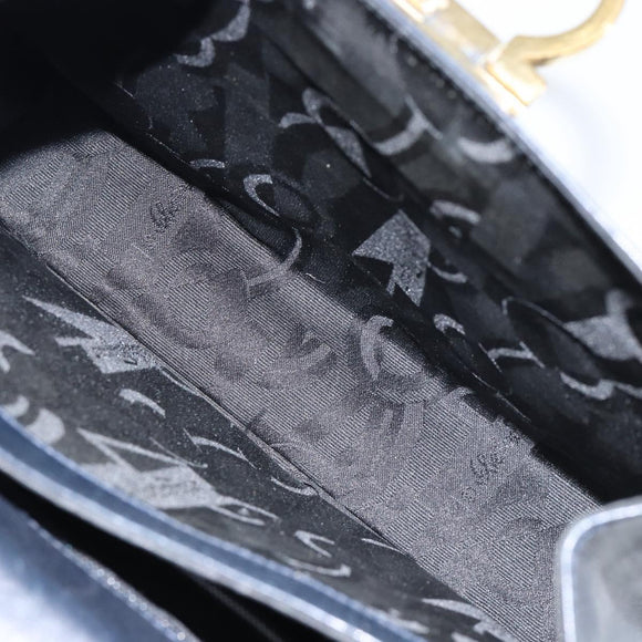 Salvatore Ferragamo Gancini Hand Bag Leather Navy Gold Auth 146338