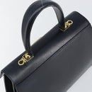 Salvatore Ferragamo Gancini Hand Bag Leather Navy Gold Auth 146338-6