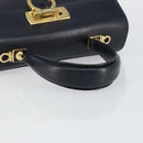 Salvatore Ferragamo Gancini Hand Bag Leather Navy Gold Auth 146338-7