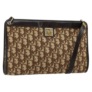 Christian Dior Trotter Canvas Shoulder Bag Beige Gold Auth 146342