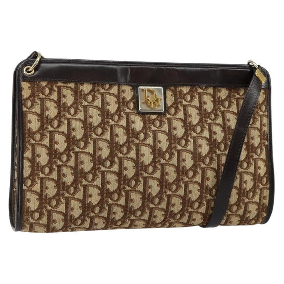 Christian Dior Trotter Canvas Shoulder Bag Beige Gold Auth 146342