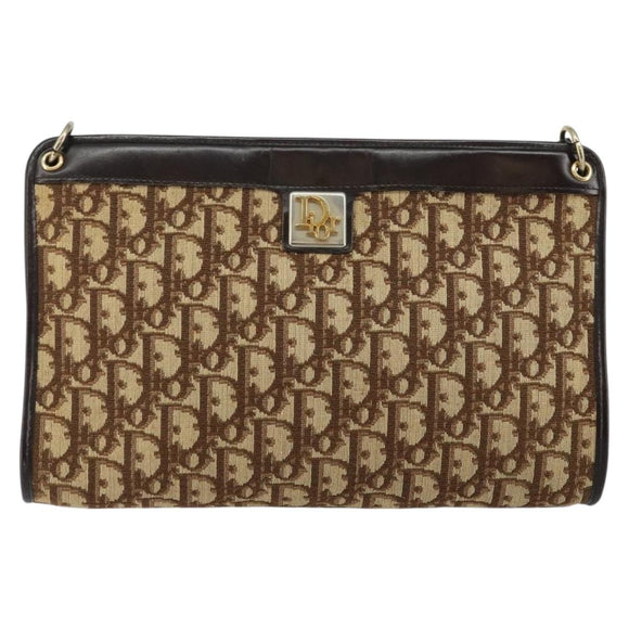 Christian Dior Trotter Canvas Shoulder Bag Beige Gold Auth 146342